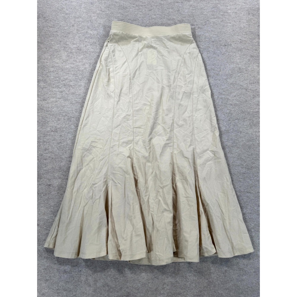 OGL Wrinkle Free Slip On Midi A Line Skirt Womens Small Beige Logo Cotton Casual